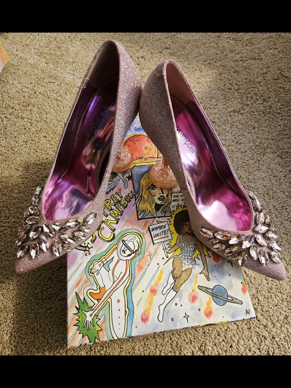 Betsey Johnson Pink Glitter Embellished Pointed-Toe Pumps